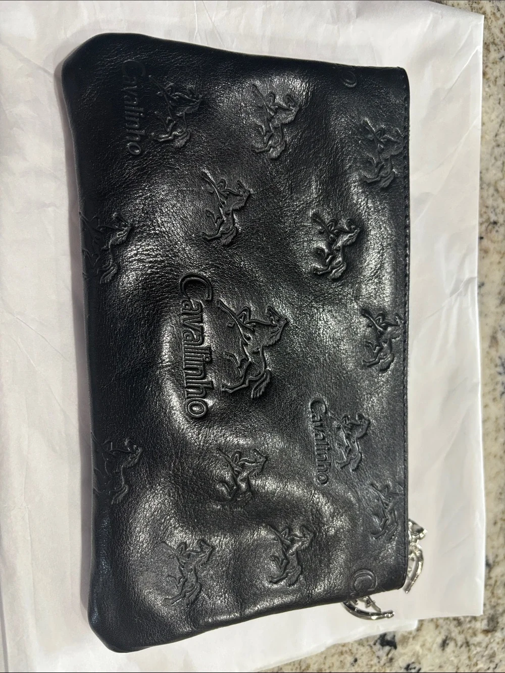 Black Patent Leather Embossed Cosmetic Pouch with Zip NWOT
